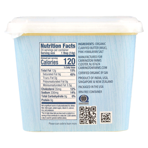 Carrington Farms, Органическое топленое масло с розовой гималайской солью, травяного откорма, 355 мл (12 жидк. унц.)