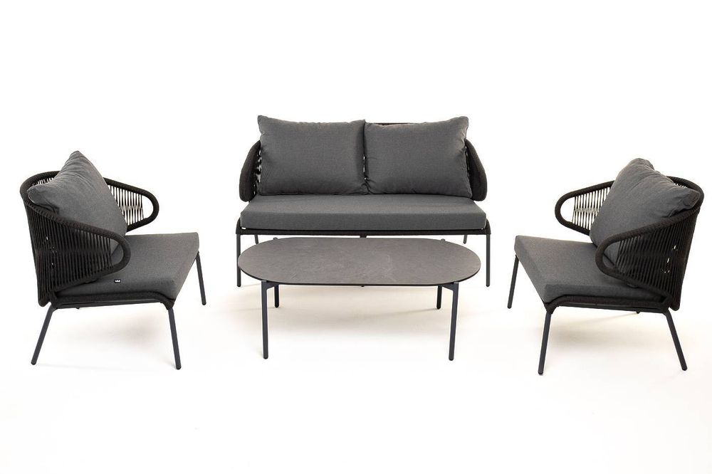 "Милан" лаунж-зона 4-местная плетеная из роупа (веревки), каркас алюминиевый темно-серый, роуп темно-серый