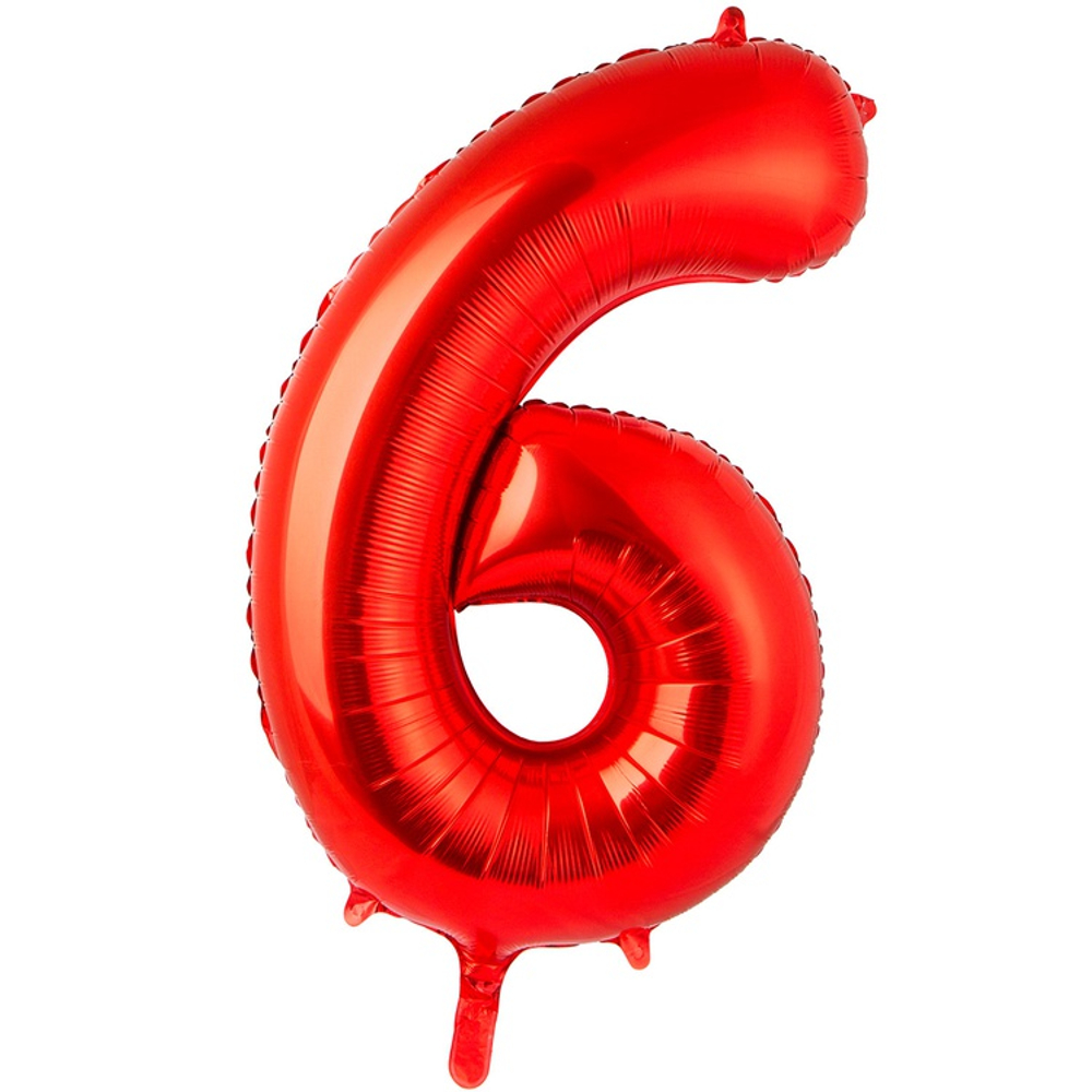 Шар фольгированный Цифра 6 102 см (Красный)