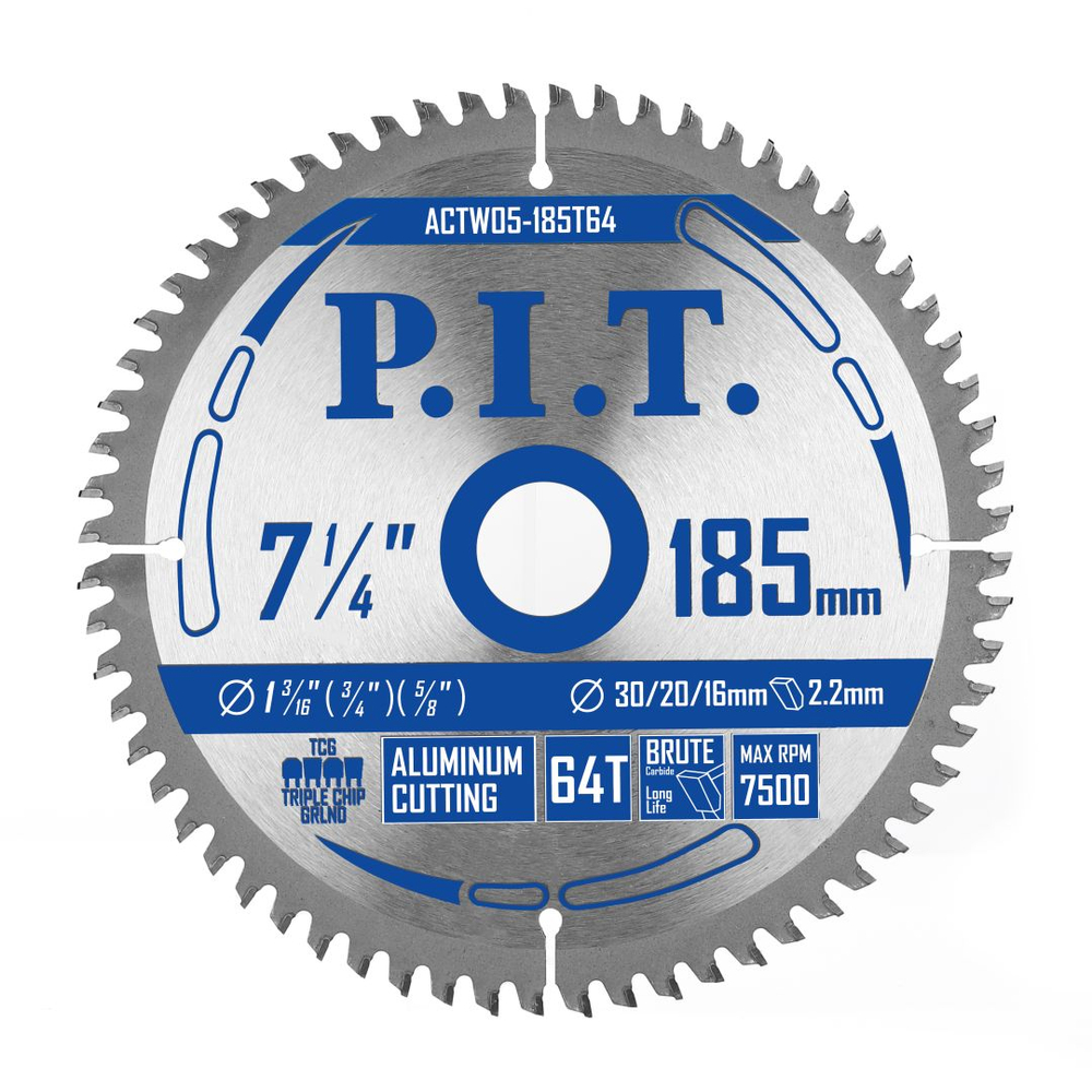 Диск пильный по алюминию PIT 185x30/20/16х2 мм 64Т( ACTW05-185T64)
