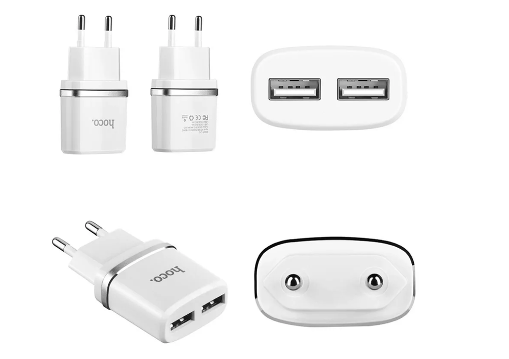 Сетевое зарядное устройство USB Hoco C12 (12W, 2 порта, кабель MicroUSB) Черный