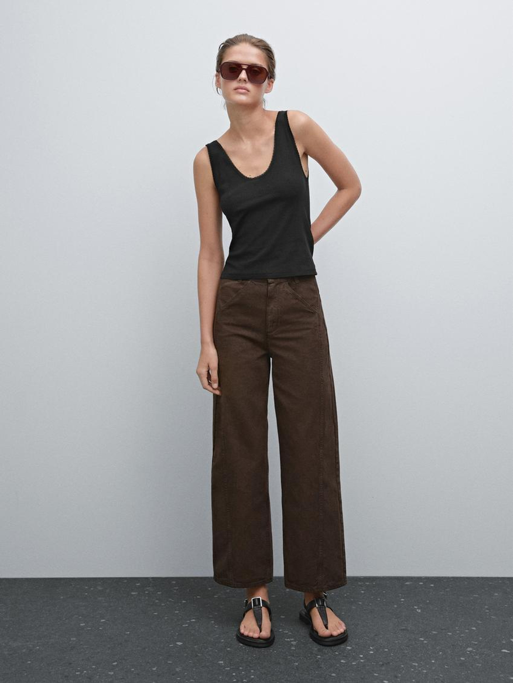 Massimo Dutti Топ из смесового хлопа, черный