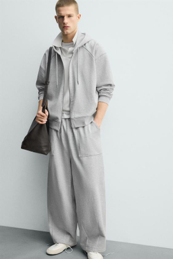 ZARA БРЮКИ-ДЖОГГЕРЫ BALLOON FIT С НАШИВКОЙ, СЕРЫЙ МЕЛАНЖ