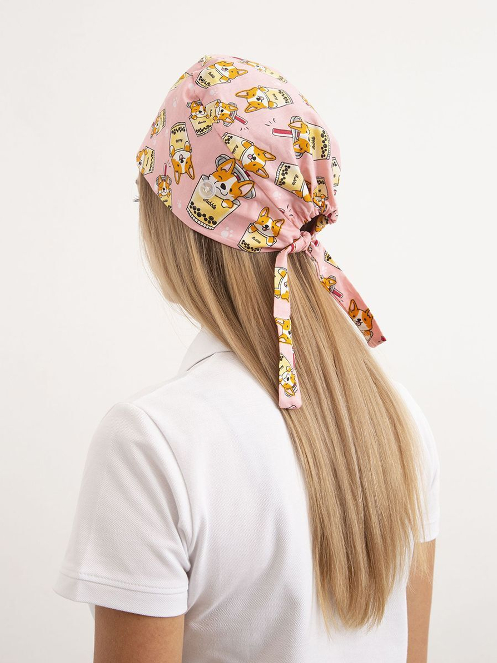 Шапочка медицинская, принт "Корги", розовый