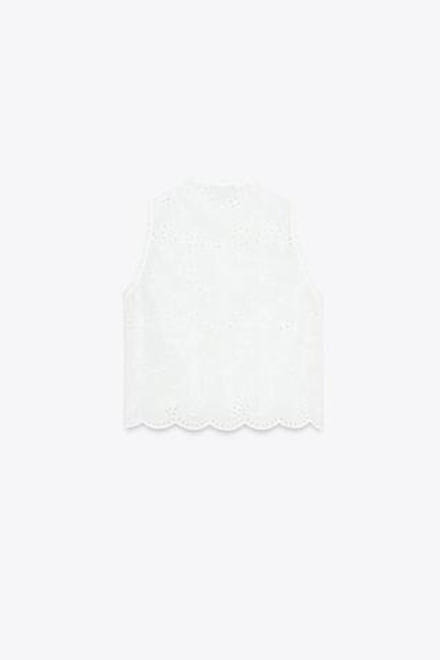 ZARA РУБАШКА С АЖУРНОЙ ВЫШИВКОЙ, БЕЛЫЙ