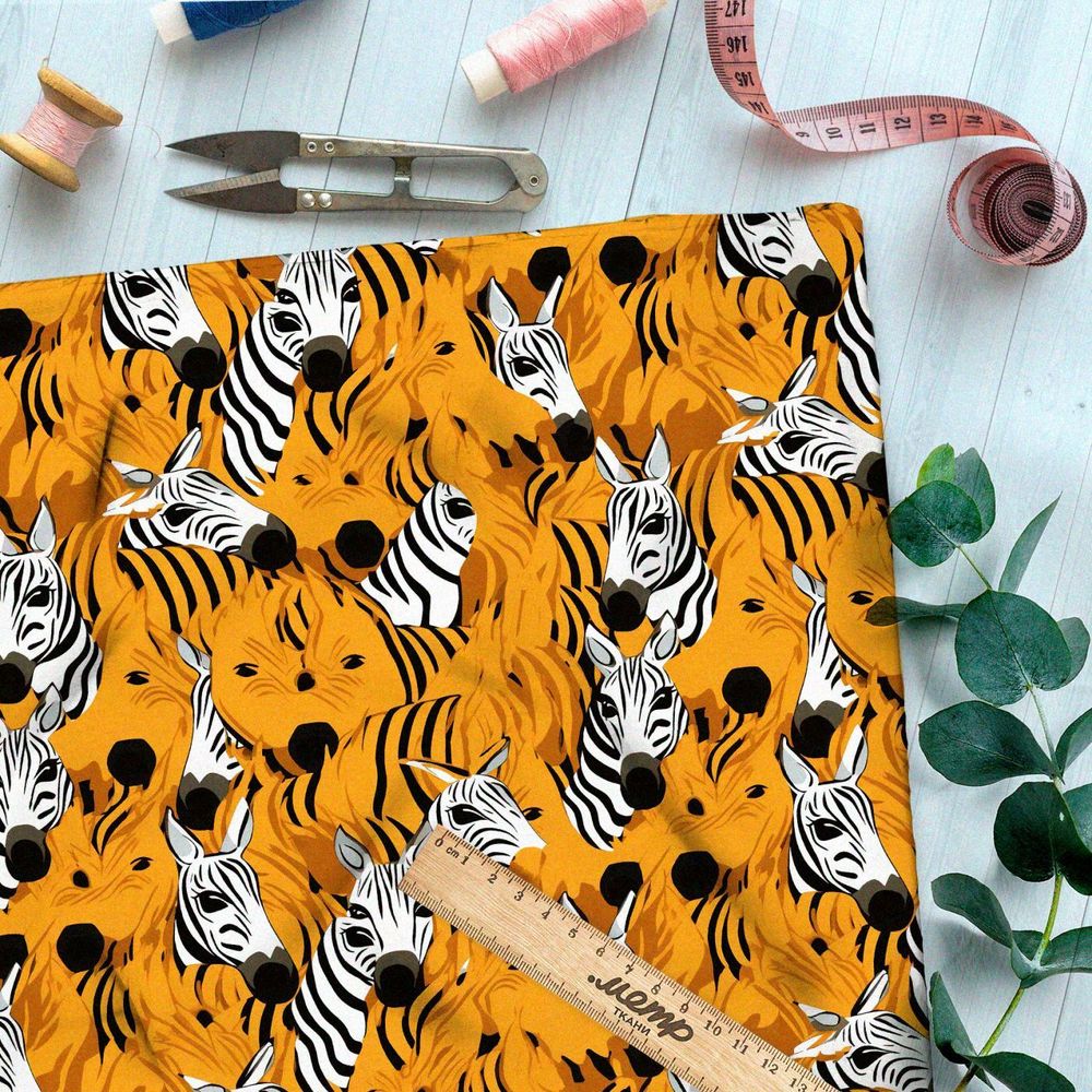 Ткань премиум флис коллаж из зебр