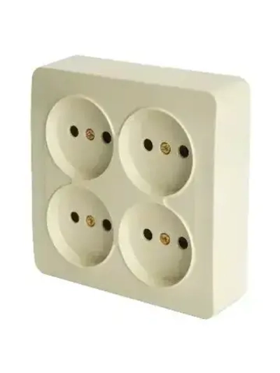Розетка 4-местная без заземления открытой установки, квадрат, 250В, 10А, IP20, серия София, слоновая кость, STEKKER 49507