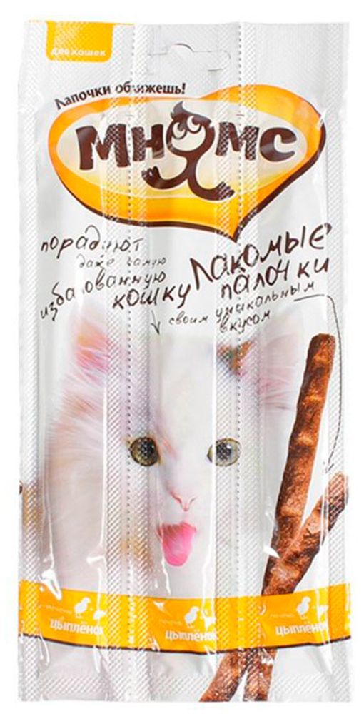 Мнямс Деликатес лакомые палочки для кошек с цыпленком и печенью 13.5 см 15 гр