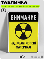 Табличка для обеспечения безопасности "Внимание радиоактивный материал", для производства, предприятия, организаций, 40х30 см, Silver Plane x Айдентика Технолоджи