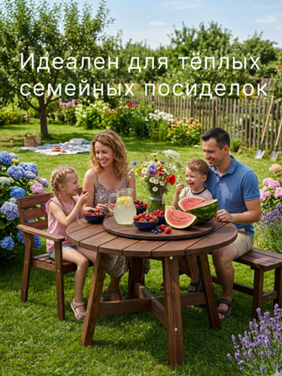 Стол обеденный, 105х105х73, Осло, кухонный, садовый, круглый, деревянный, венге
