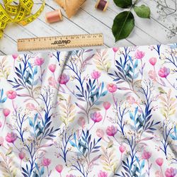 Ткань бязь розовые цветы с листьями