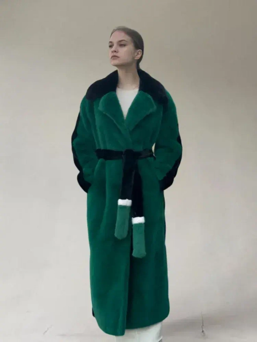 Шуба искусственная, зеленая, Северина