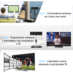 Антенна комнатная DVB-T2 ОРБИТА OT-ANT10 Ky-25Дб питание 5В+USB кабель  4 метра