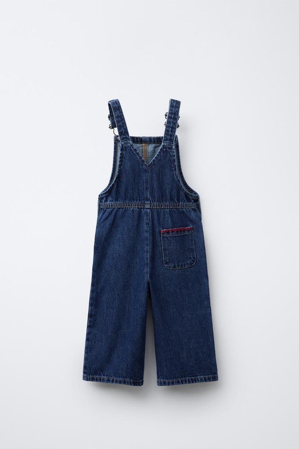 ZARA ДЖИНСОВЫЙ КОМБИНЕЗОН С КОНТРАСТНОЙ ВЫШИВКОЙ, СИНИЙ