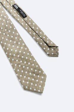 ZARA ГАЛСТУК JACQUARD С УЗОРОМ «РОМБЫ», ЗЕЛЕНЫЙ