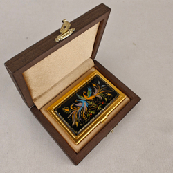 Визитница "Две Жар-птицы" (роспись Палех) желт.