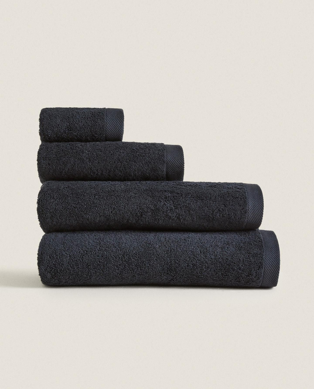 Zara Home - Гладкое махровое хлопковое банное полотенце (500 гхм2), черный, 30х50 см