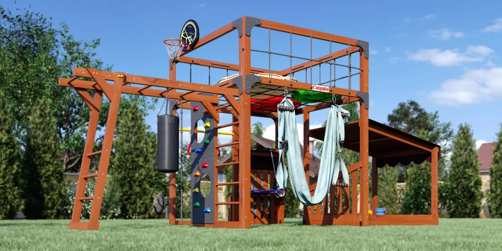 Детская площадка Савушка КУБ-4 (Махагон) с гамаком для йоги
