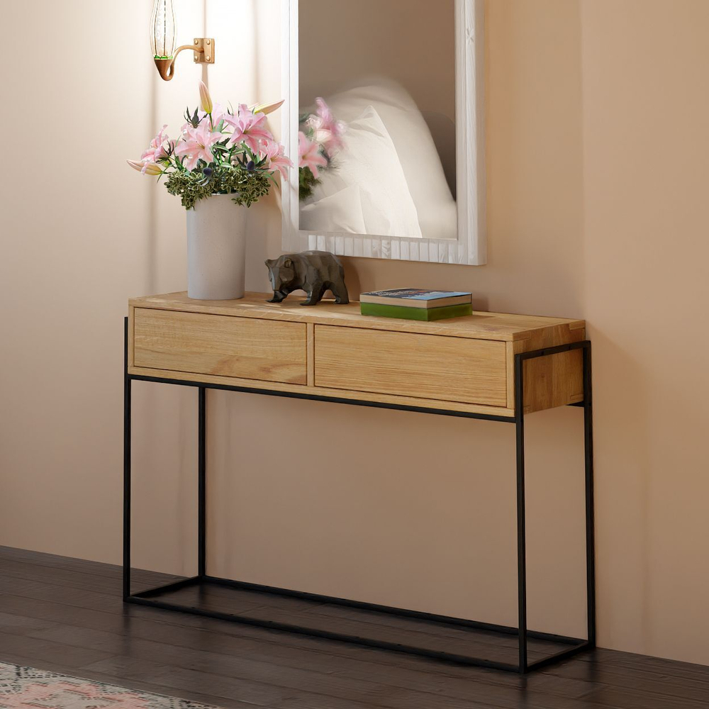 Туалетный столик консоль G+K с 2 ящиками из массива дикого дуба в стиле лофт