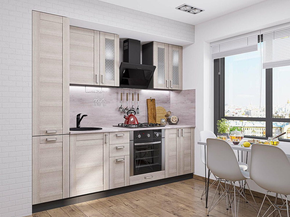 Прямая модульная кухня Лофт-02 Cappuccino Veralinga - Graphite 2140*2400*600