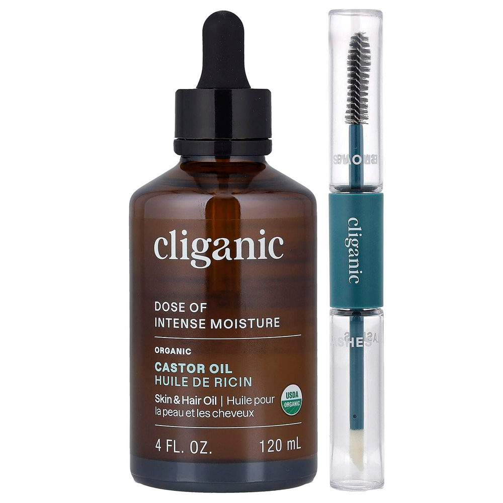 Cliganic, Dose of Intense Moisture™, органическое касторовое масло, набор для ресниц и бровей, 120 мл (4 жидк. унции)