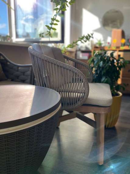 Комплект уличной мебели Mali из массива эвкалипта и травертина, стол 225х100 см, 8 стульев