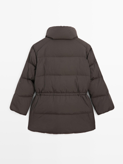 Massimo Dutti Пуховик с эластичным поясом и водоотталкивающей пропиткой, кротово-коричневый