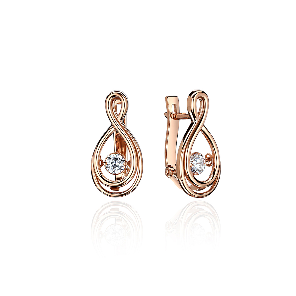 Серьги с фианитом из красного золота 585 пробы JA-S-1С117963