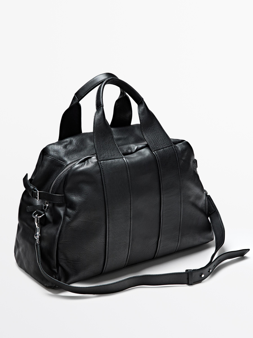 Massimo Dutti Дорожная сумка из кожи наппа, черный