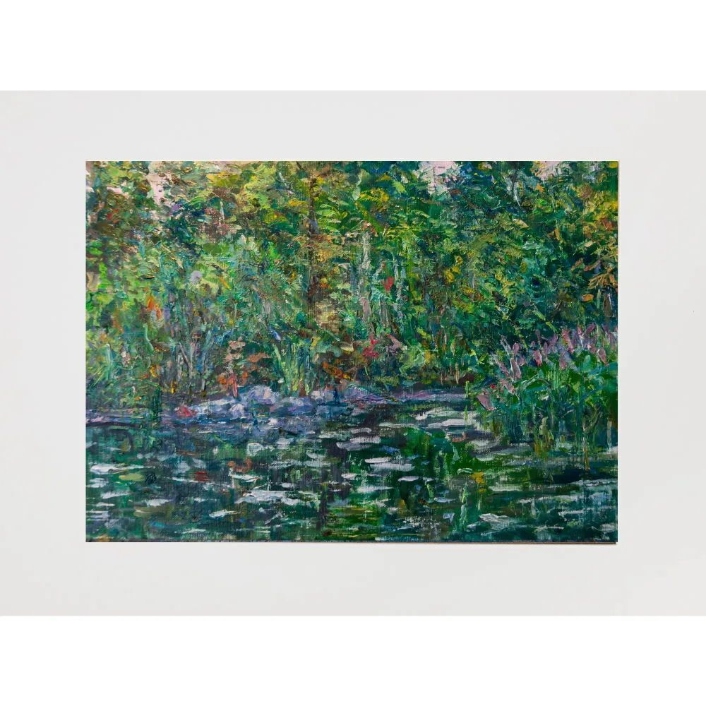 Картина авторская маслом на бумаге в паспарту 30х40 см на стену для интерьера "Тихая заводь"