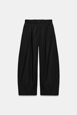 ZARA ШИРОКИЕ БРЮКИ ИЗ ПОПЛИНА, ЧЕРНЫЙ