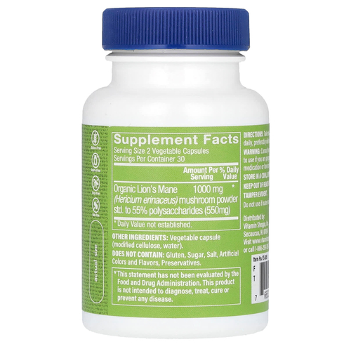 The Vitamin Shoppe, ежовик гребенчатый, 60 растительных капсул (500 мг в 1 капсуле)