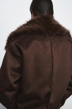 ZARA ПАЛЬТО-ДУБЛЕНКА — ZW COLLECTION, КОРИЧНЕВЫЙ