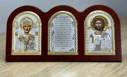 Триптих, Спаситель, Николай, Молитва, икона, красное дерево 320х160