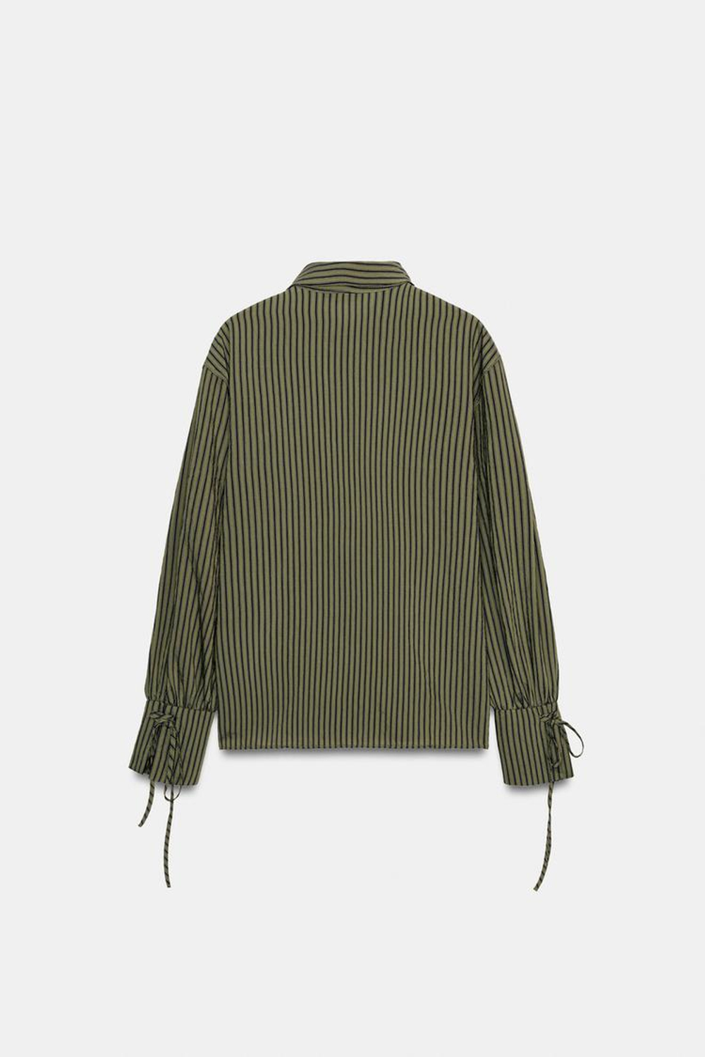 ZARA РУБАШКА В ПОЛОСКУ С ЗАВЯЗКАМИ, ТЕМНЫЙ ХАКИ