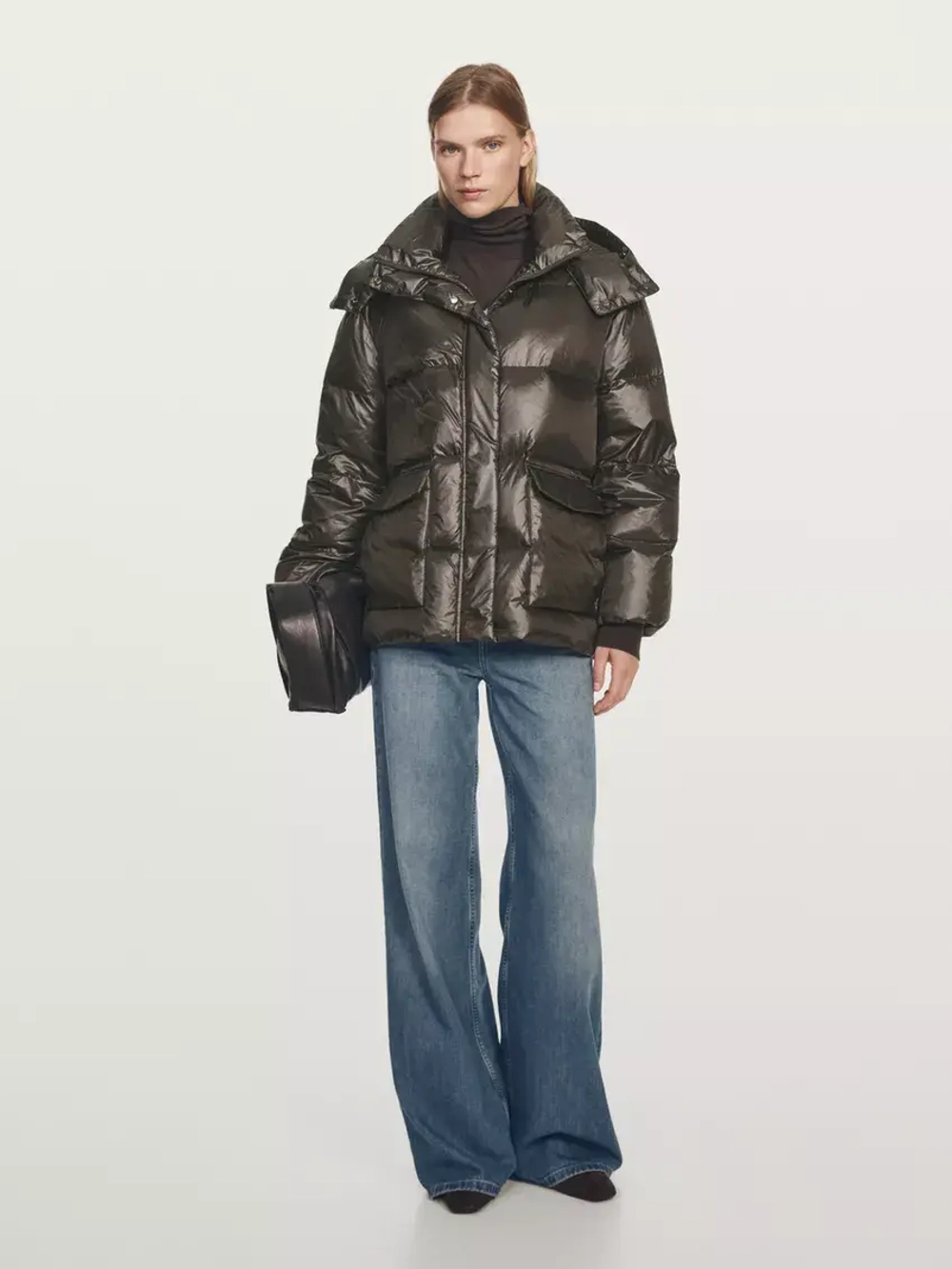 Massimo Dutti Короткая непромокаемая стеганая куртка с капюшоном, бутылочный