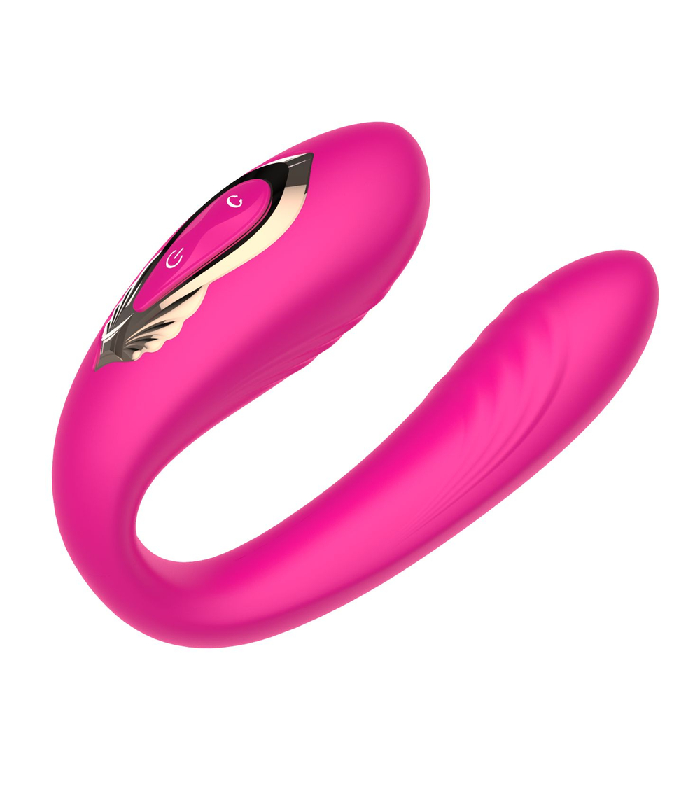 Розовый U-образный вибратор с вращающейся вагинальной частью (Цвет: розовый)