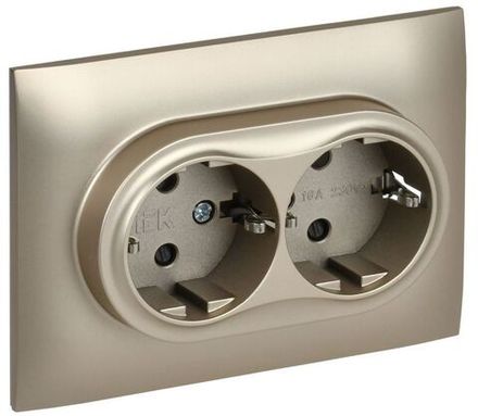 Розетка 2-м SKANDY 16А с заземл. защ. шторки в сборе SK-R07Sh шампань IEK SK-R24-16-K37-F