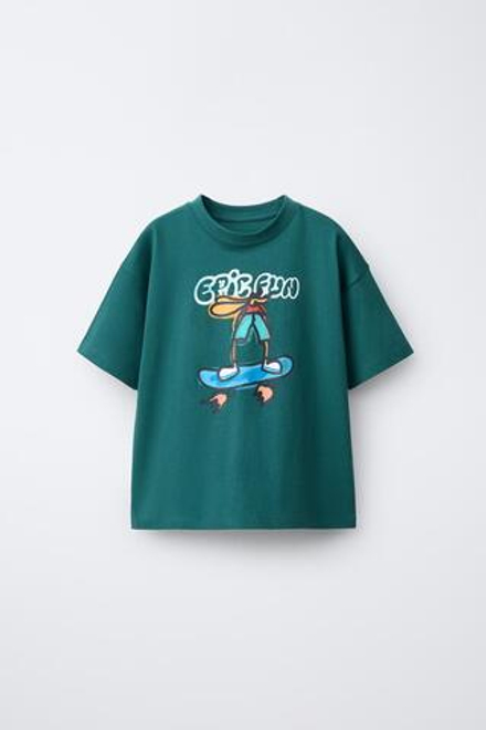 ZARA ФУТБОЛКА С ГРАФФИТИ, УТИНО-СИНИЙ