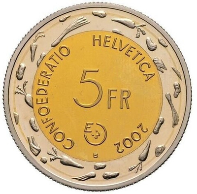 ШВЕЙЦАРИЯ, 2002, 5 ФРАНКОВ [ПРОБНАЯ МОНЕТА (ESSAI)] [БИМЕТАЛЛ]