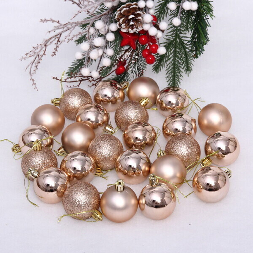 Новогодние шары 5 см (набор 24 шт) «Микс фактур», шампань
