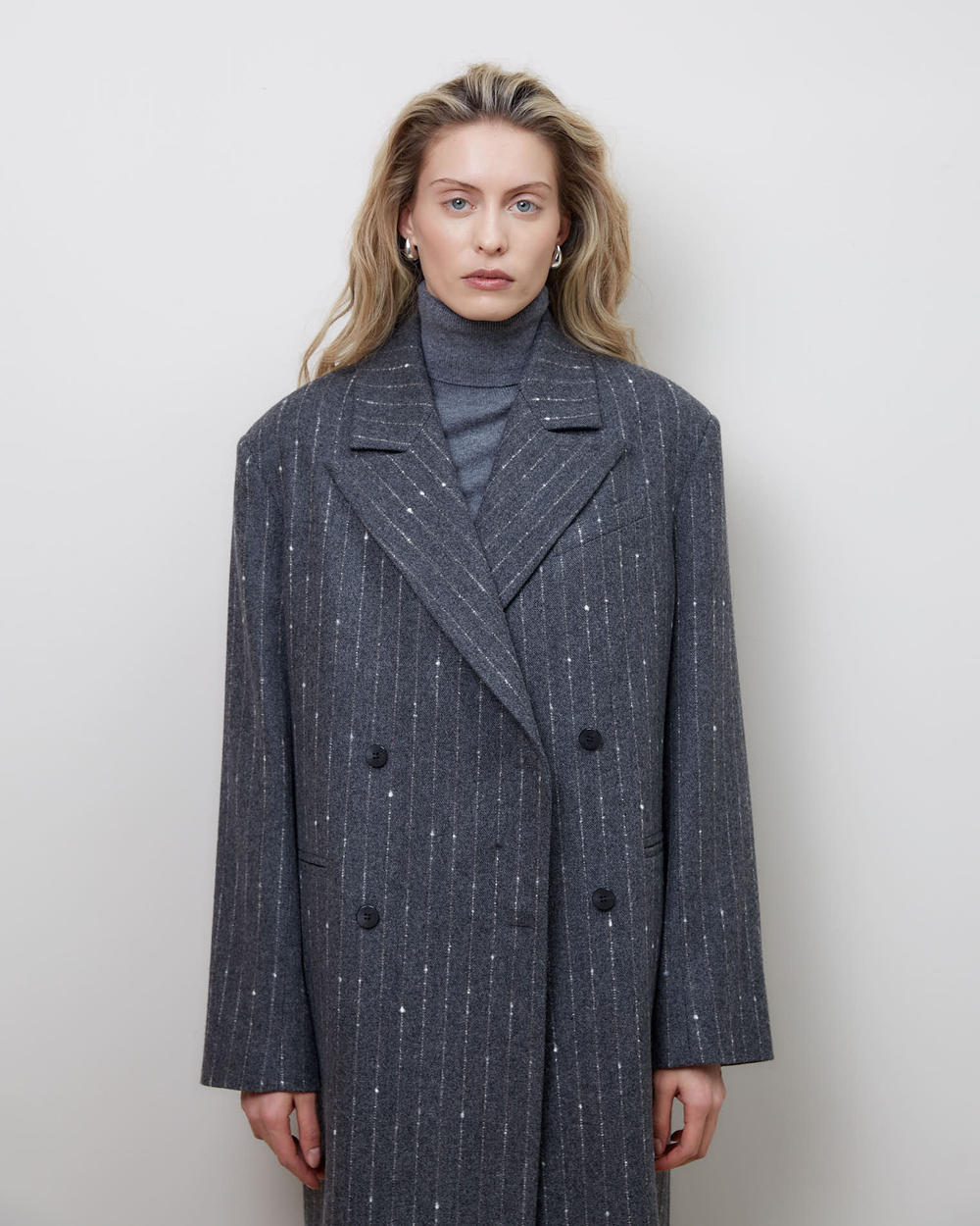 Пальто с дополнительными петлями из шерсти Стелла Маккартни полоска серый