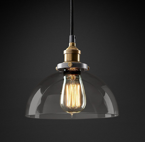 Подвесной дизайнерский светильник  20th C. Factory Filament Smoke Glass Dome Pendant by Restoration Hardware