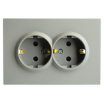 Розетка 2-местная с защитной шторкой, STEKKER, с/з, 250В, 16А, серия Эмили, RST16-5114-10, платиново-серый, soft touch 49960