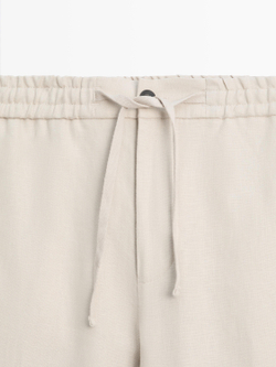 Massimo Dutti Льняные брюки с декоративной отделкой на талии, бежевый