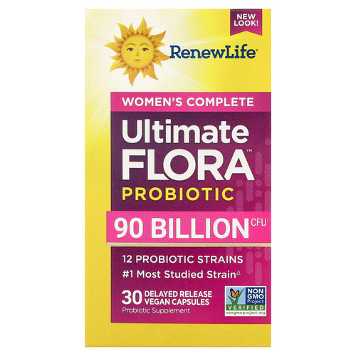 Renew Life, комплексный пробиотик для женщин Ultimate Flora™, 30 веганских капсул с отсроченным высвобождением