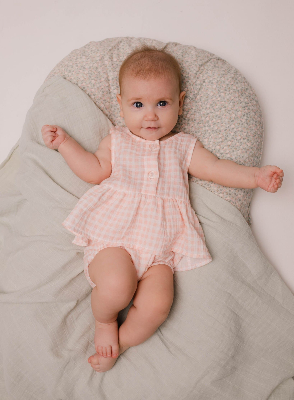 Боди-платье из муслина (клетка розовая)