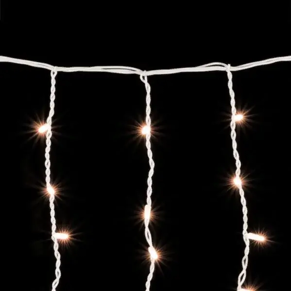 Светодиодная бахрома с колпачком 3,2*0,9 м., 168 экстра теплых белых LED ламп, мерцание, каучуковый белый провод, LTC (LL168BLW-8-2EWW)