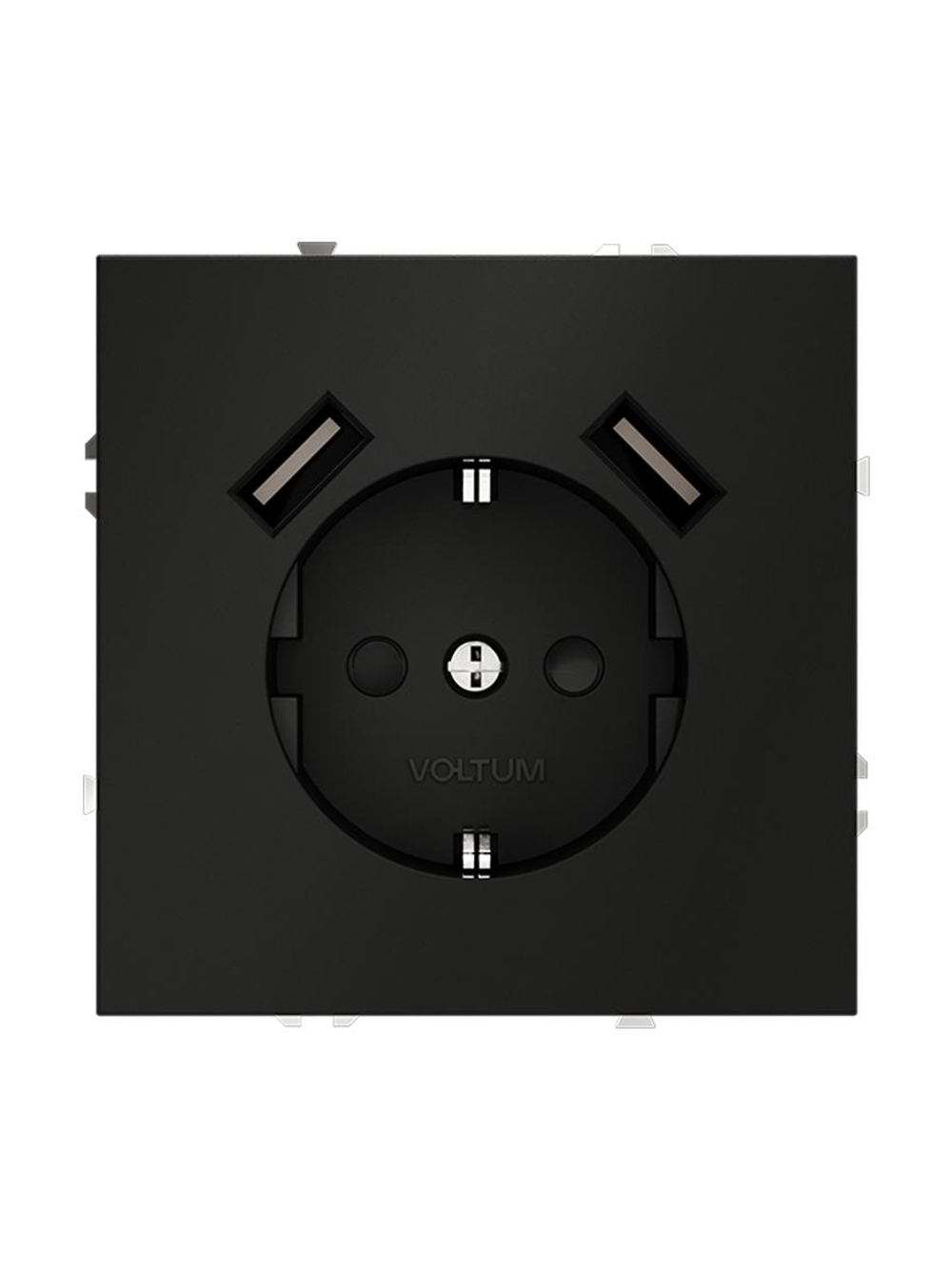 Розетка 1-м СП S70 16А с USB A+A с заземл. защ. шторки механизм черн. матов. Voltum VLS040408
