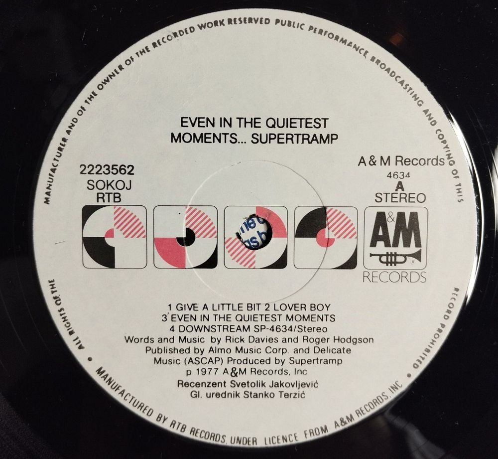 Винтажная виниловая пластинка LP Supertramp Even In The Quietest Moments (Югославия 1986)